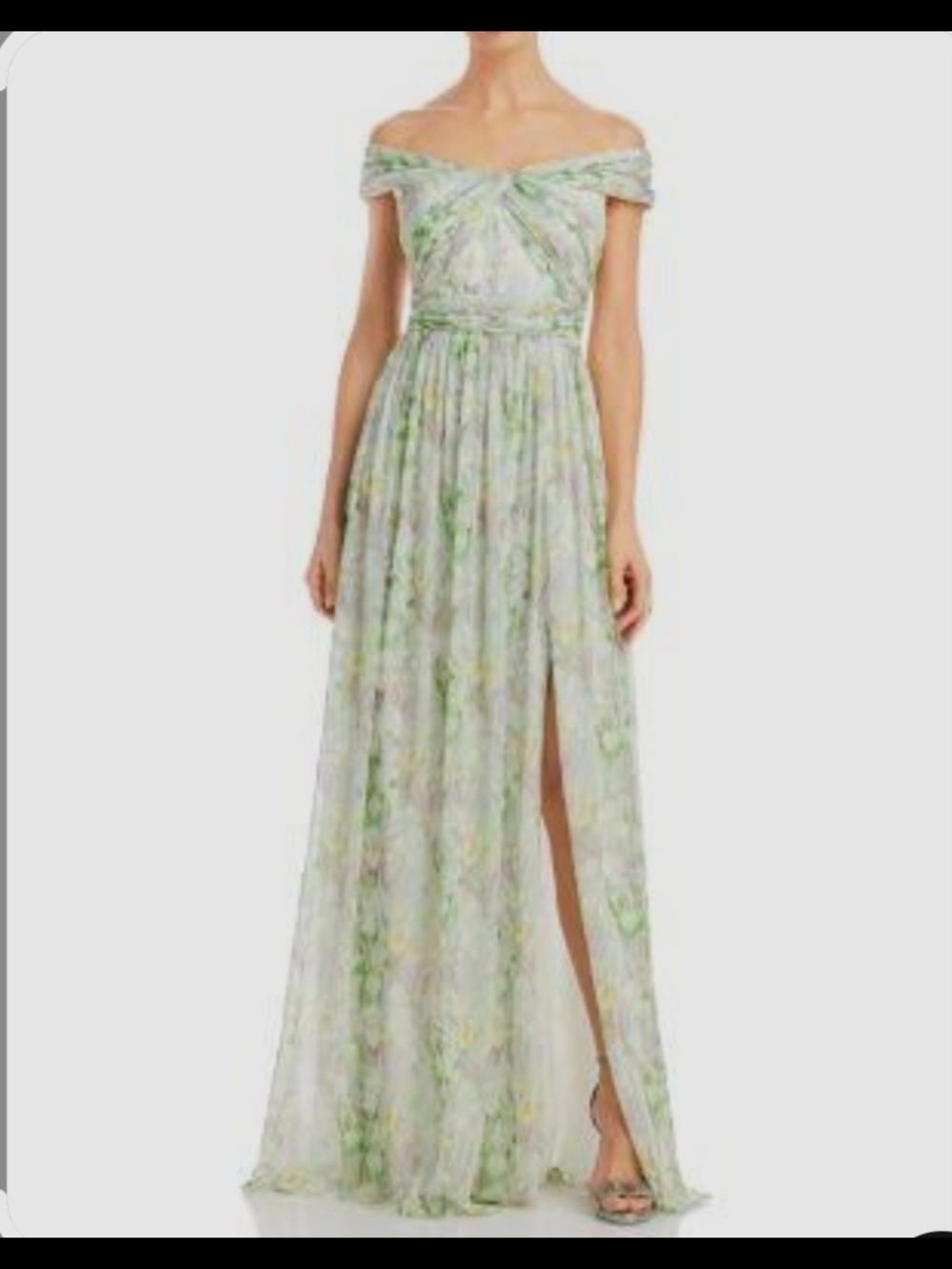 Adrianna Papell Women’s Floral Off-Shoulder Green Chiffon Gown 8